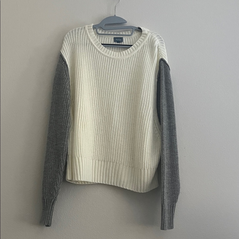 Worn Ivory and Gray Colorblock Crewneck Sweater